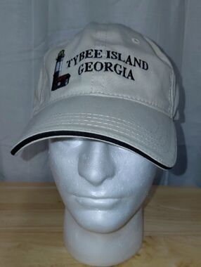 Tybee Island Georgia Baseball Cap - Beige Embroidered Lighthouse